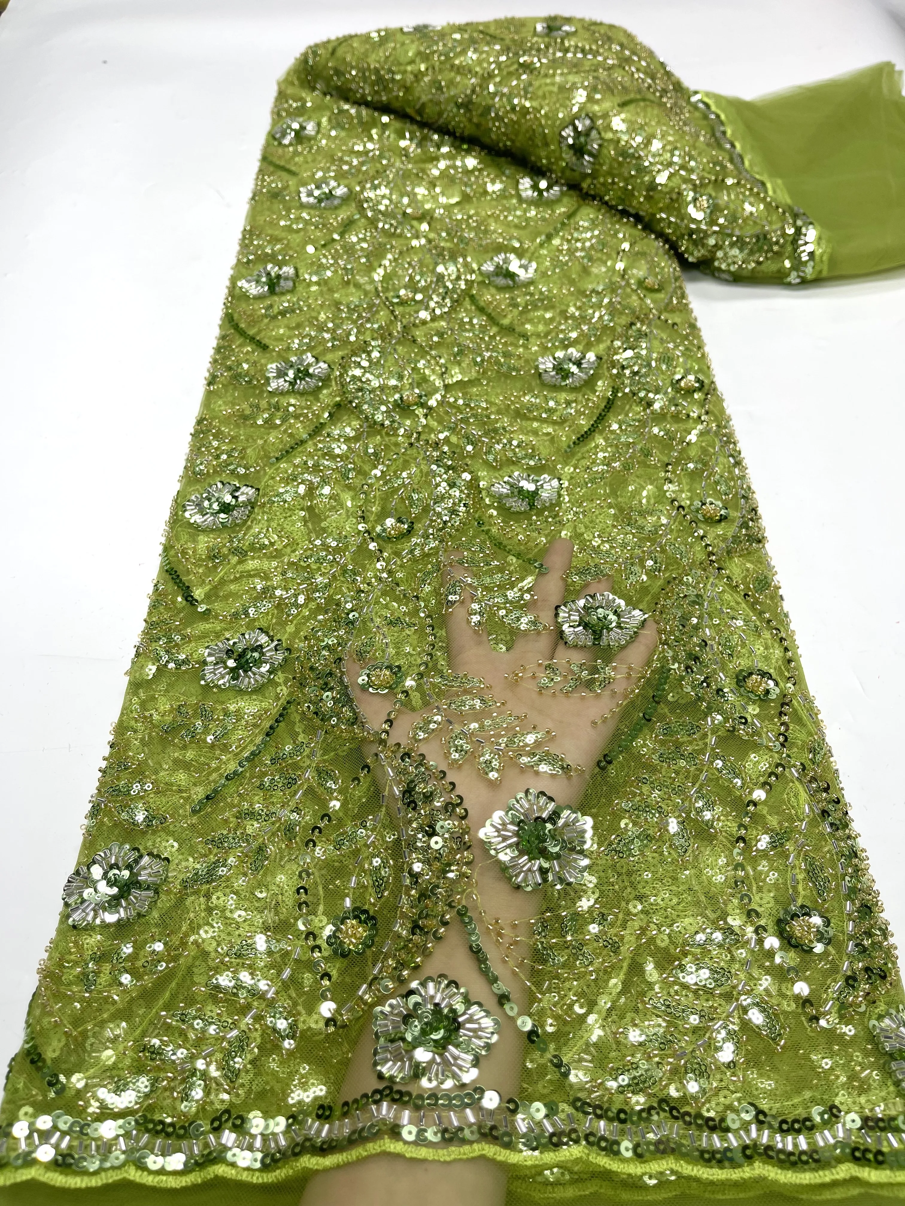 Green African Sequins Beaded Lace Fabrics 2023 High Quality Sequence Embroidery French Nigerian Lace Fabric For Wedding Sewing
Green African Sequins Beaded Lace Fabrics 2023 High Quality Sequence Embroidery French Nigerian Lace Fabric For Wedding Sewing