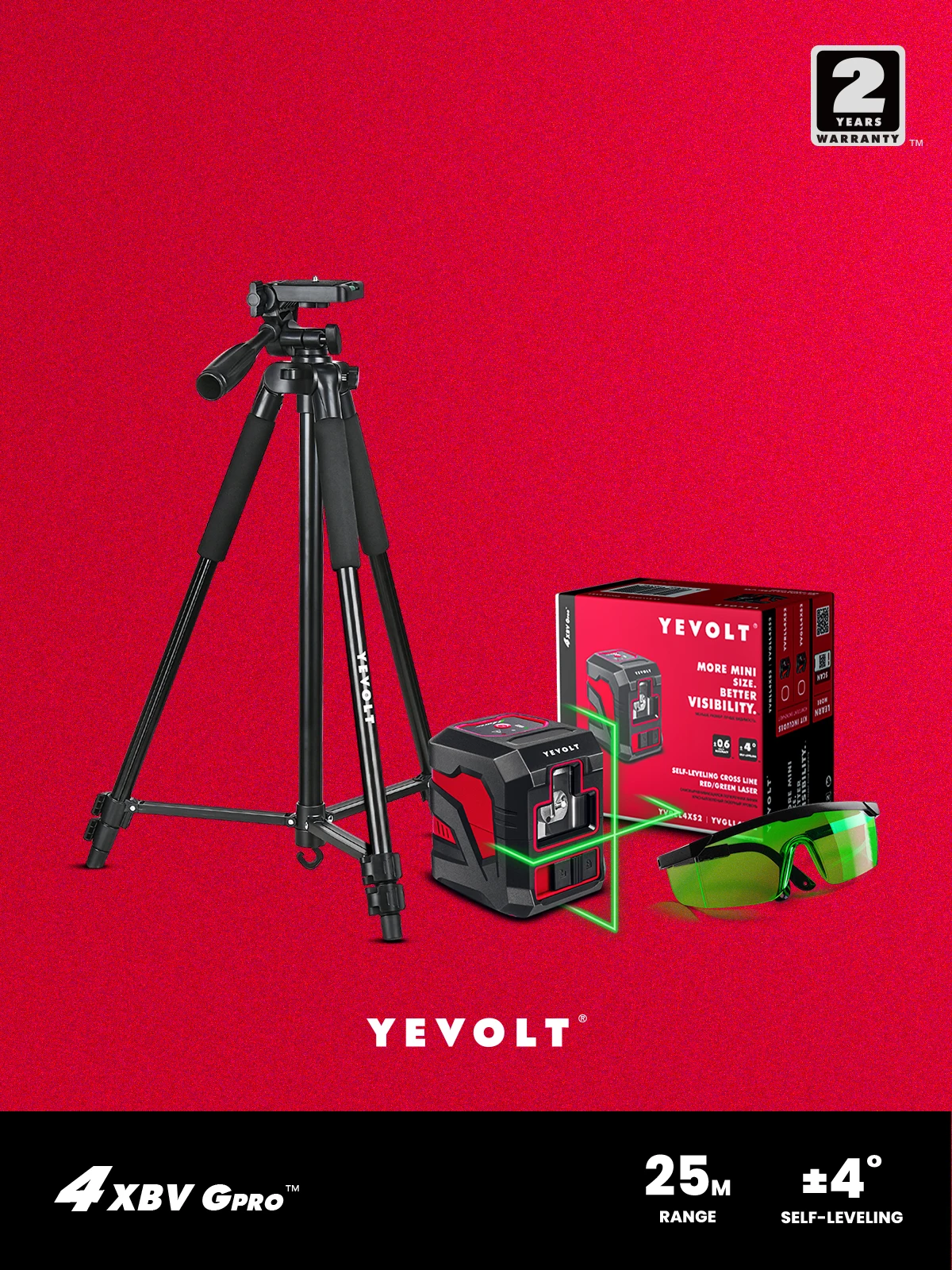 YEVOLT TP-YVGLL4XS2-G Cross Line Green Laser Level Kit 2-Line Glasses Tripod Professional Professional Construction Machine Tool
YEVOLT TP-YVGLL4XS2-G Cross Line Green Laser Level Kit 2-Line Glasses Tripod Professional Professional Construction Machine Tool