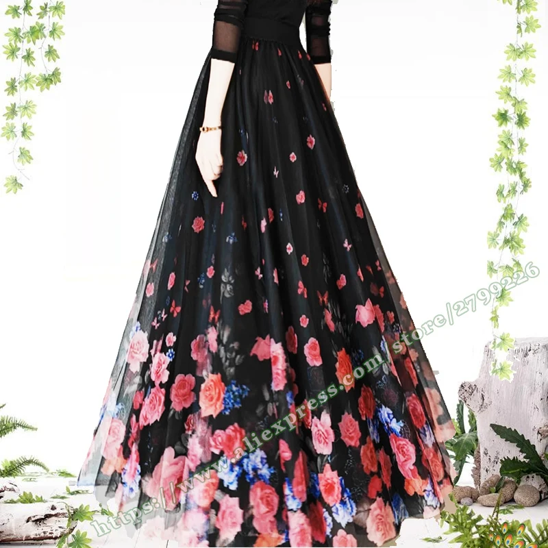 

2024 Female Fashion Elegant Big Hem Floral pattern Flower Dance long skirt Summer FULL CIRCLE 720 Degree Maxi Skirt for Womens