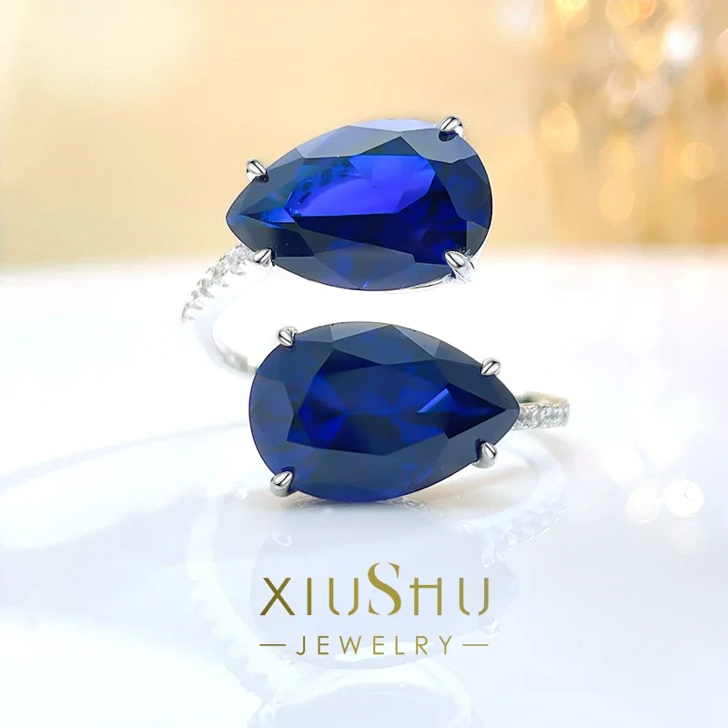 Fashionable and minimalist Water Drop Opening Royal Blue 925 Sterling Silver Ring Set with High Carbon Diamond Wedding
Fashionable and minimalist Water Drop Opening Royal Blue 925 Sterling Silver Ring Set with High Carbon Diamond Wedding