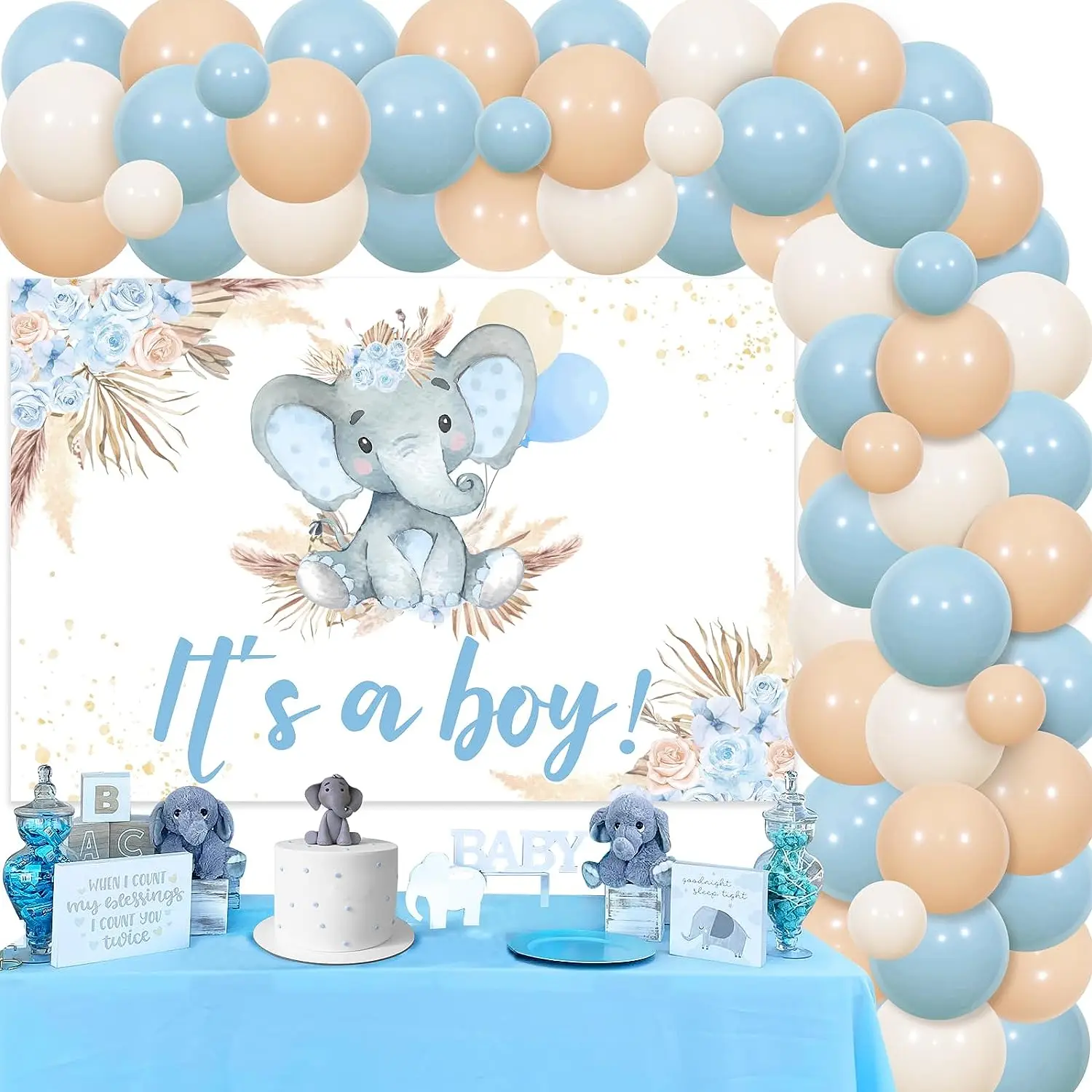 Elephant Baby Shower Decorations for Boy Blue Apricot Elephant Balloon Garland Arch Kit with It’s A Boy Baby Shower Backdrop
Elephant Baby Shower Decorations for Boy Blue Apricot Elephant Balloon Garland Arch Kit with It’s A Boy Baby Shower Backdrop