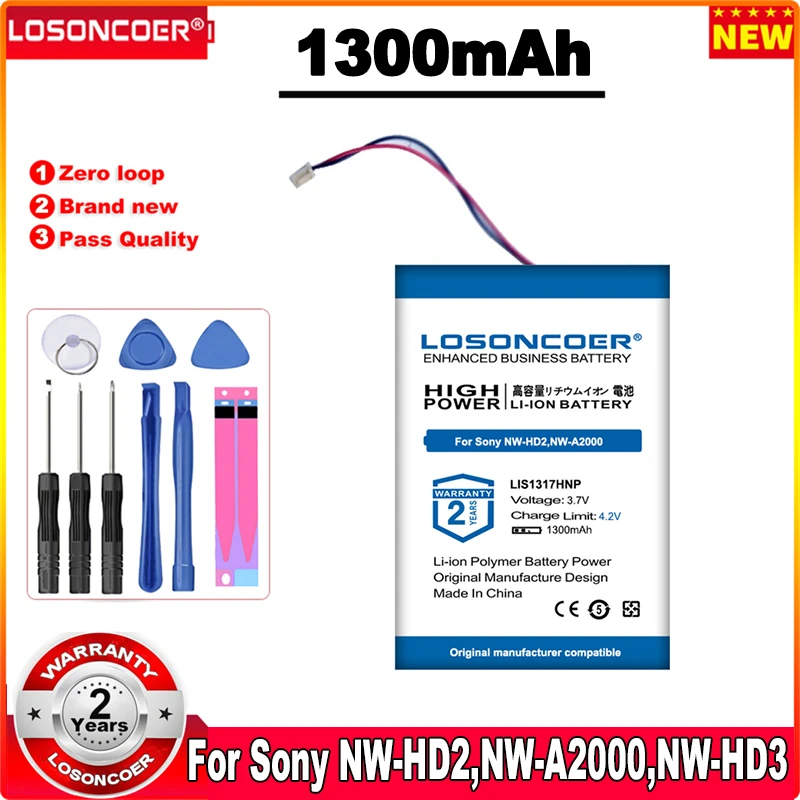 

LOSONCOER 1300mAh Battery For Sony NW-HD2,NW-A2000,NW-HD3 Player LIS1317HNP,1-756-493-12,5427B Batteries