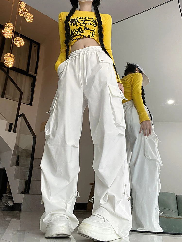 

Женские брюки-карго Jmprs Y2K, американские ретро брюки с высокой талией в стиле хип-хоп, винтажные Свободные повседневные брюки с карманами в стиле Харадзюку Bf, уличная одежда