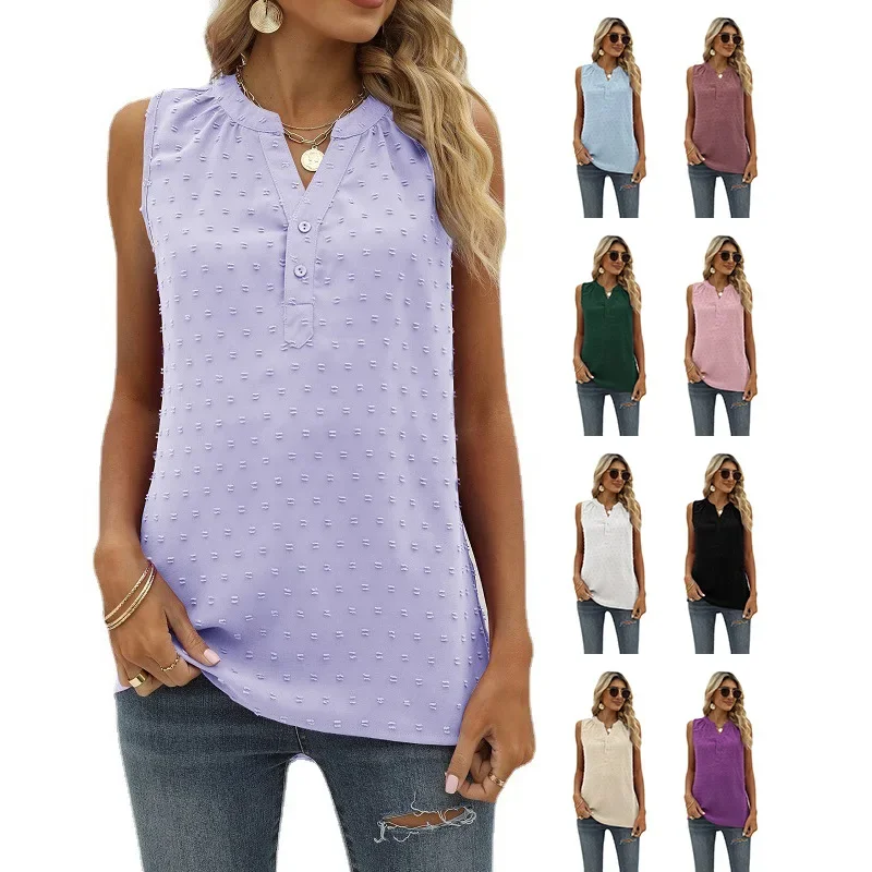 Blouse Women's Summer New Solid Chiffon Shirt Loose V-neck Jacquard Sleeveless Casual Tank Top Женская Рубашка Chemises Pour
Blouse Women's Summer New Solid Chiffon Shirt Loose V-neck Jacquard Sleeveless Casual Tank Top Женская Рубашка Chemises Pour