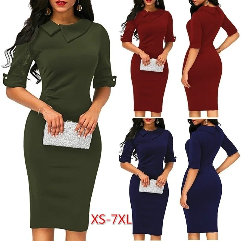 Women Spring Summer Turn-down Collar Fit Work Dress Vintage Elegant Business Office Pencil Bodycon Mini Dress Vintage Clothes
Women Spring Summer Turn-down Collar Fit Work Dress Vintage Elegant Business Office Pencil Bodycon Mini Dress Vintage Clothes
