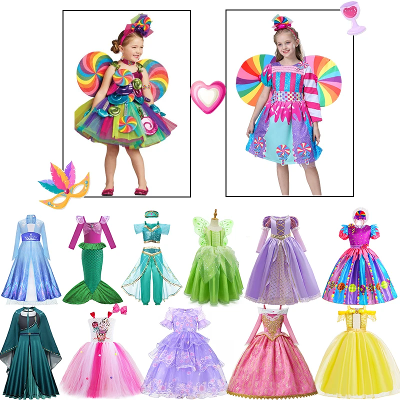

Kids Purim Party Cosplay Princess Candy Costume Frozen Fancy Elsa Anna Ariel Rapunzel Dress Up Girls Carnival New Year Vestidos