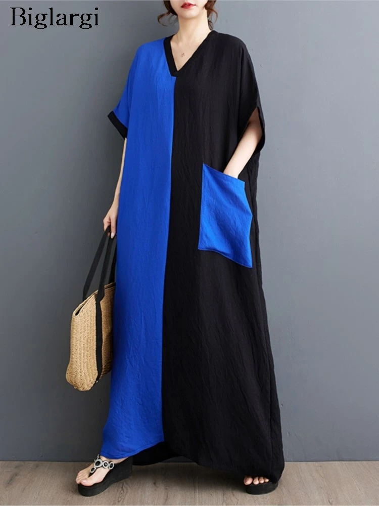 Oversized Summer Long Dress Women Colour Patchwork Fashion Ruffle Ladies Dresses Casual Loose Pleated Woman V-Neck Dress
Oversized Summer Long Dress Women Colour Patchwork Fashion Ruffle Ladies Dresses Casual Loose Pleated Woman V-Neck Dress