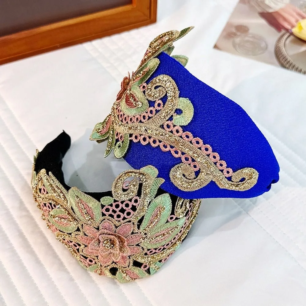 

Eleagnt Embroidery Flower Tiara Hair Hoop Wide Side Headband Hairbands Girls Women Head Ornaments Gift Headwear