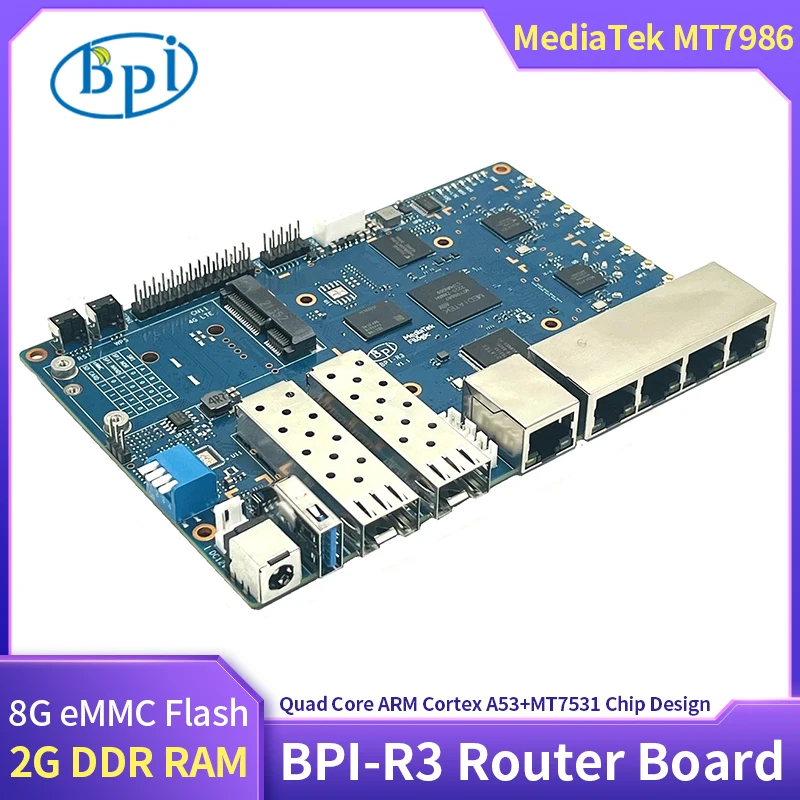 Плата маршрутизатора Banana Pi BPI R3, четырехъядерный процессор MediaTek MT7986, чип ARM A53 + MT7531A, 2 Гб DDR, ОЗУ 8 Гб eMMC, поддержка Wi-Fi 6/6e
Плата маршрутизатора Banana Pi BPI R3, четырехъядерный процессор MediaTek MT7986, чип ARM A53 + MT7531A, 2 Гб DDR, ОЗУ 8 Гб eMMC, поддержка Wi-Fi 6/6e