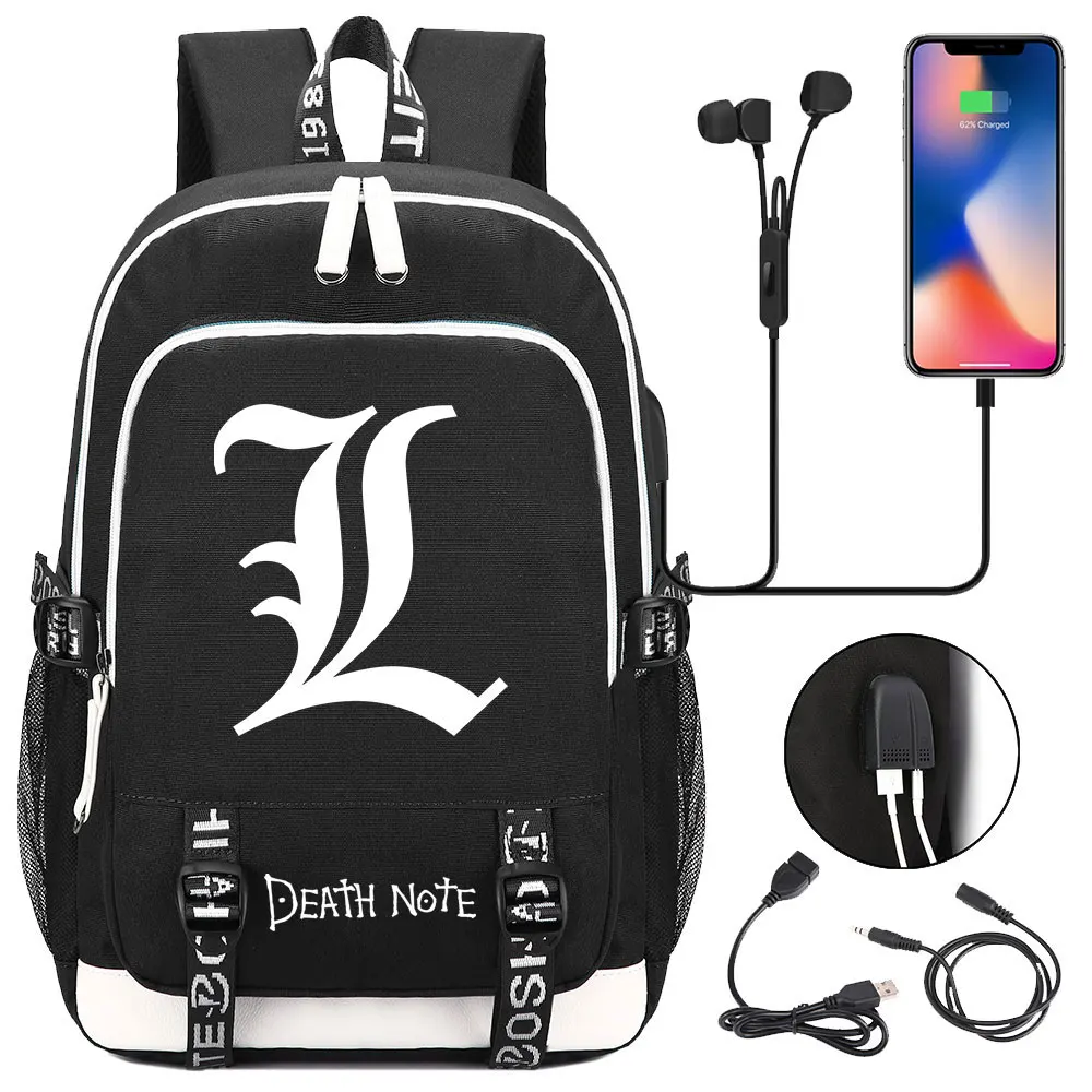 

New Anime Death Note Teenager USB Charging Laptop Backpack Women Men Rucksack Kids School Book Bag Mochila Travel Bagpack