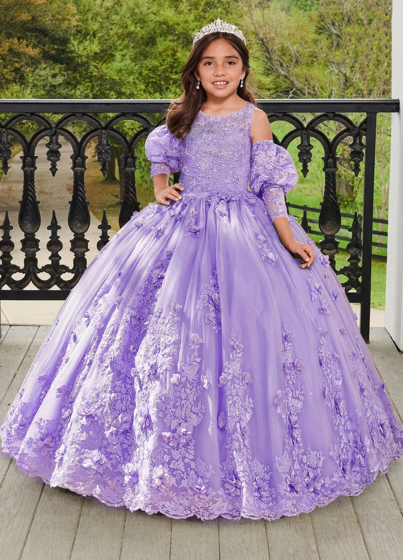 

Lavender Mini Quinceanera Dresses Ball Gown Tulle Appliques Floral Flower Girl Dresses For Weddings Pageant Dresses Kids Baby