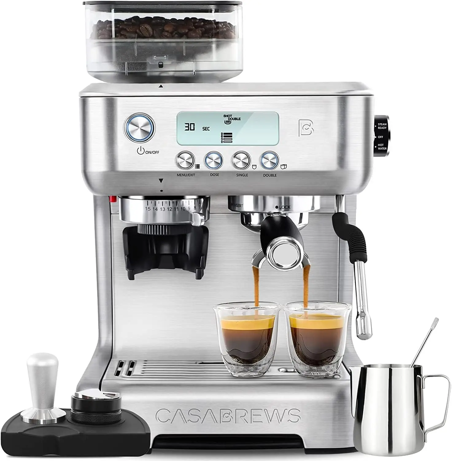 

CASABREWS Espresso Machine with Grinder, Barista Espresso Maker with Milk Frother Steam Wand, Professional Cappuccino Latte