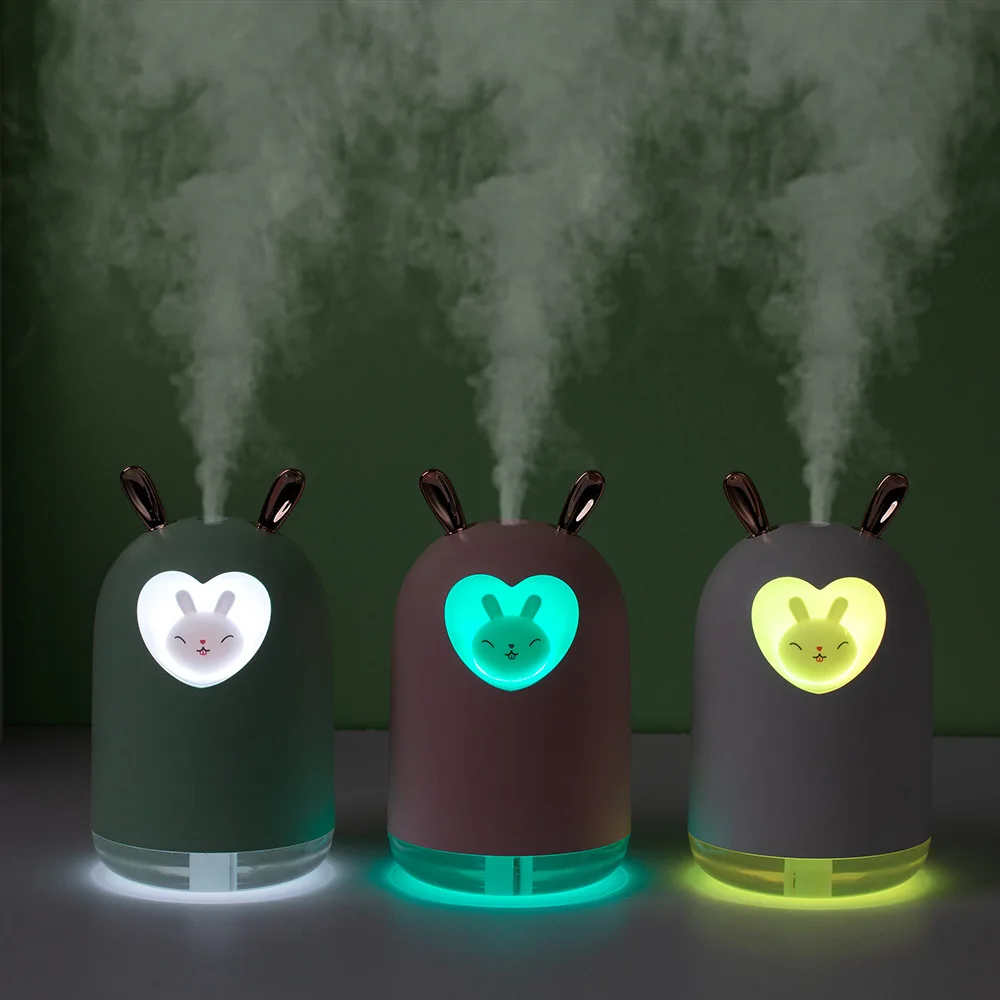 

300ml Mini Air Humidifier New Heavy Fog Cute Rabbit USB Desktop Office Silent Bedroom Fog Sprayer Colorful Light Humidifier Gift