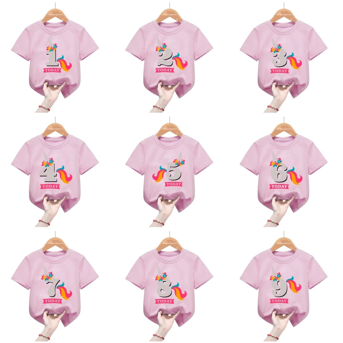 

Pink Clothes For Girls Happy Birthday Number Today I'M 1-10 T Shirt Theme Unicorn T-Shirt Boys Girls Short Sleeve T-Shirts Tops