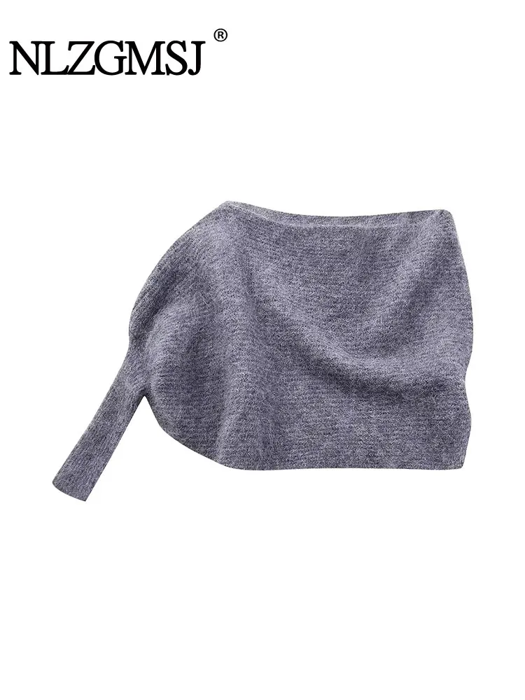 

Nlzgmsj TRAF 2023 новый осенний женский односторонний рукав дизайн с открытыми плечами Повседневный свободный уличный Универсальный пуловер свитер