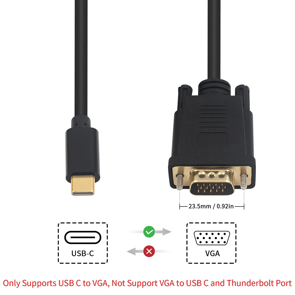 

1.8m USB-C Thunderbolt-3 to VGA Adapter Cable Type-C Male to VGA Male Converter Cord for Macbook Pro Laptop Monitor Projector