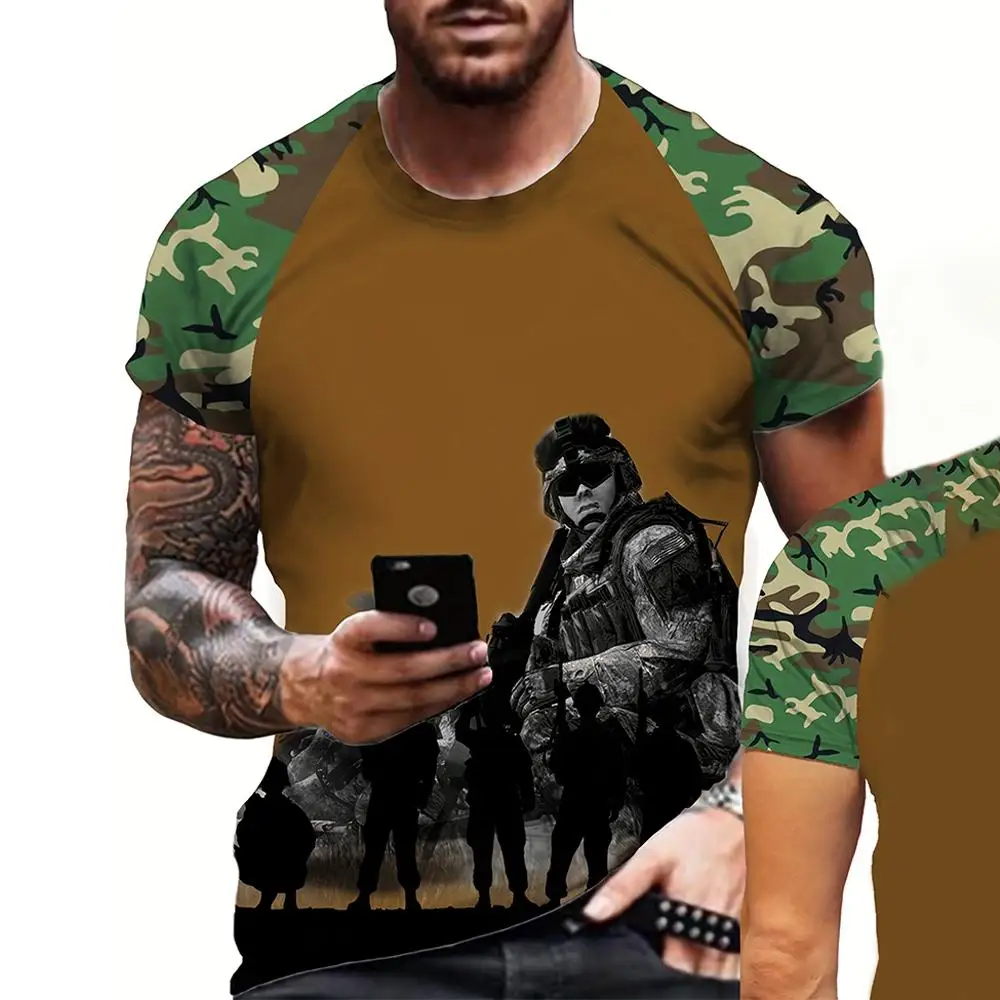 

Camouflage T-shirt For Men Soldier Graphic T-Shirts 3D Printed Crew Neck Short Sleeve Tee Oversized Men Clothing Tops Streetwear