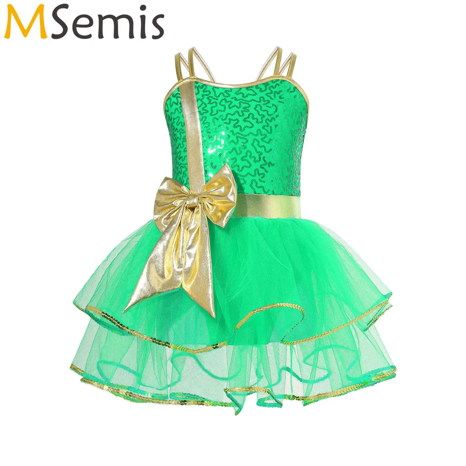 

Kids Girls Sequins Christmas Costume Ballet Dance Tutu Dress Xmas New Year Santa Fairy Party Shiny Sequins Bow Cami Dress