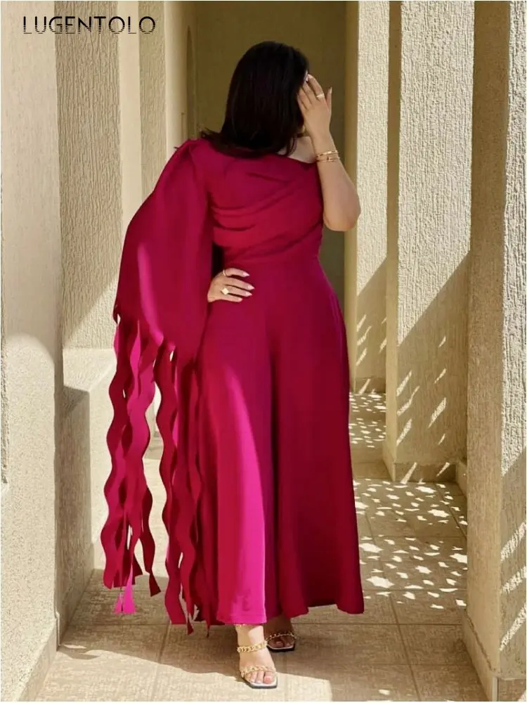Sexy One Shoulder Jumpsuit Women Dance Fashion Party Solid Rose-red Tassel Lady Elegant Spring Wide Leg Pants Jumpsuits
Sexy One Shoulder Jumpsuit Women Dance Fashion Party Solid Rose-red Tassel Lady Elegant Spring Wide Leg Pants Jumpsuits