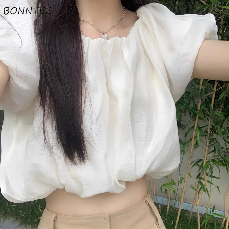 Blouses Women Puff Sleeve Tender Crop Tops Loose Vintage Korean Style Folds Design Fashion Princess Temperament Summer All-match
Blouses Women Puff Sleeve Tender Crop Tops Loose Vintage Korean Style Folds Design Fashion Princess Temperament Summer All-match