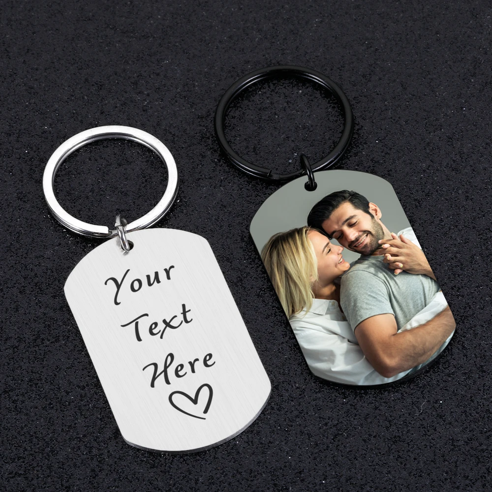 Custom Photo Couple Keychain Anniversary Gift for Boyfriend Him Her Stainless Steel Laser Engraved Doubled Sided Text Keychains Custom Photo Couple Keychain Anniversary Gift for Boyfriend Him Her Stainless Steel Laser Engraved Doubled Sided Text Keychains