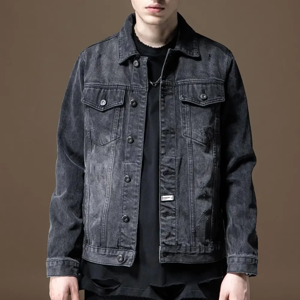 

Male Jean Coats Black Autumn Men's Denim Jacket with Embroidery G Size L Rock Cowboy Washed in Lowest Price Lxury Joker Trendy