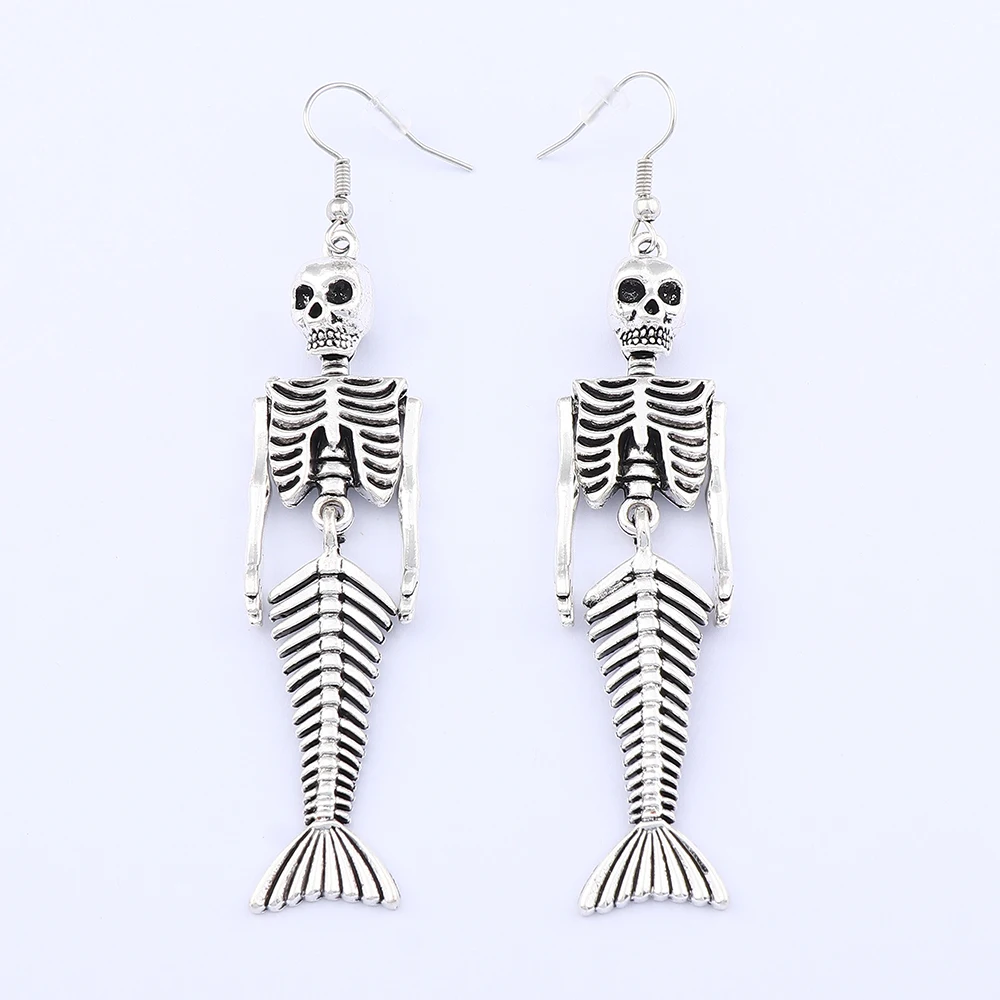 Tibetan Silver Color Goth Halloween Large Mermaid Skeleton Skull Pendants Earrings for Punk Fashion Women Jewelry Accessories
Tibetan Silver Color Goth Halloween Large Mermaid Skeleton Skull Pendants Earrings for Punk Fashion Women Jewelry Accessories