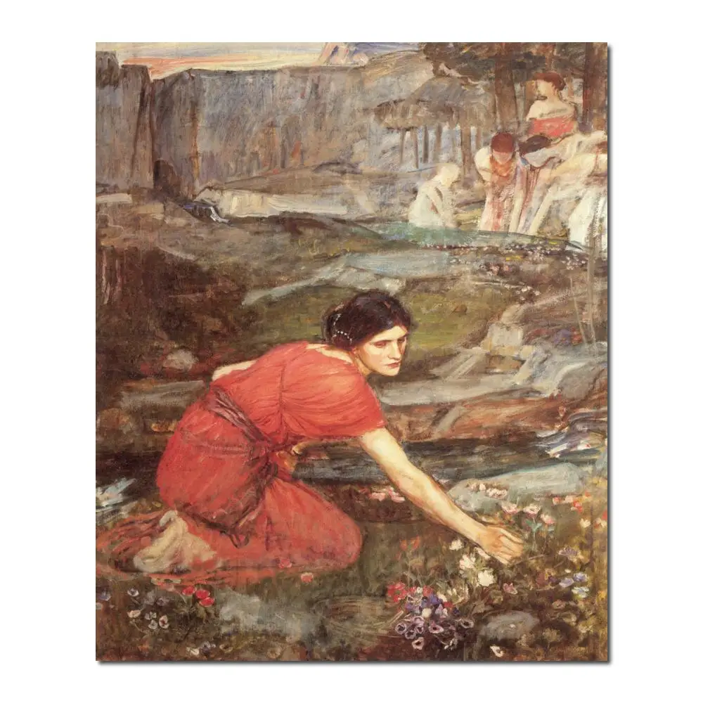 

wall art modern Maidens picking Flowers by a Stream John William Waterhouse Paintings Hand painted High quality