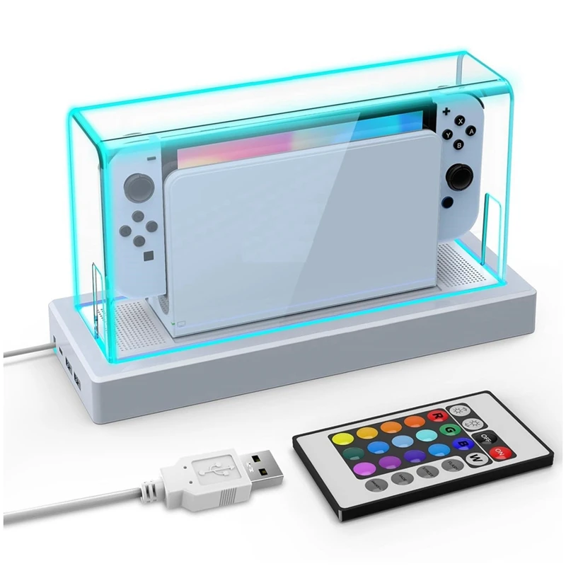

Acrylic Clear Dust Cover And 16 Led Color Light Base Compatible With For Nintendo Switch/OLED Display Case Dock Cover