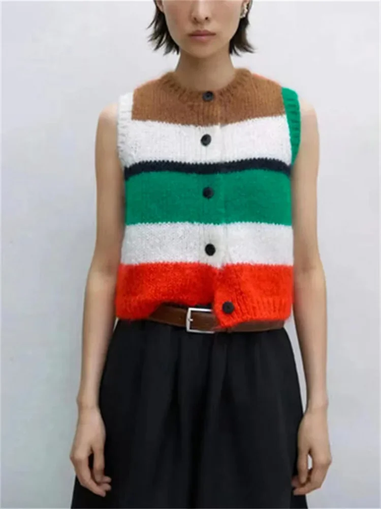 Women‘s Vest 2023 New Spring Wool Mohair Contrast Color Striped Round-Neck Single Breasted Vintage Sleeveless Pullover
Women‘s Vest 2023 New Spring Wool Mohair Contrast Color Striped Round-Neck Single Breasted Vintage Sleeveless Pullover