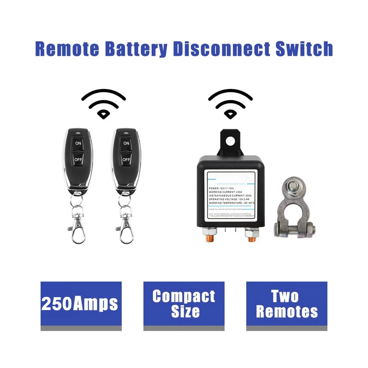 12V 250A Universal Battery Switch Relay Integrated Wireless Remote Control Disconnect Cut Off Isolator Switch 1 Remote
12V 250A Universal Battery Switch Relay Integrated Wireless Remote Control Disconnect Cut Off Isolator Switch 1 Remote
