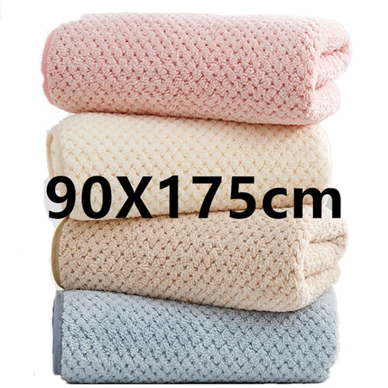 

Large bath towel thickened 90X175cm coral fleece pineapple lattice adult quick-drying absorbent bath towel beauty salon