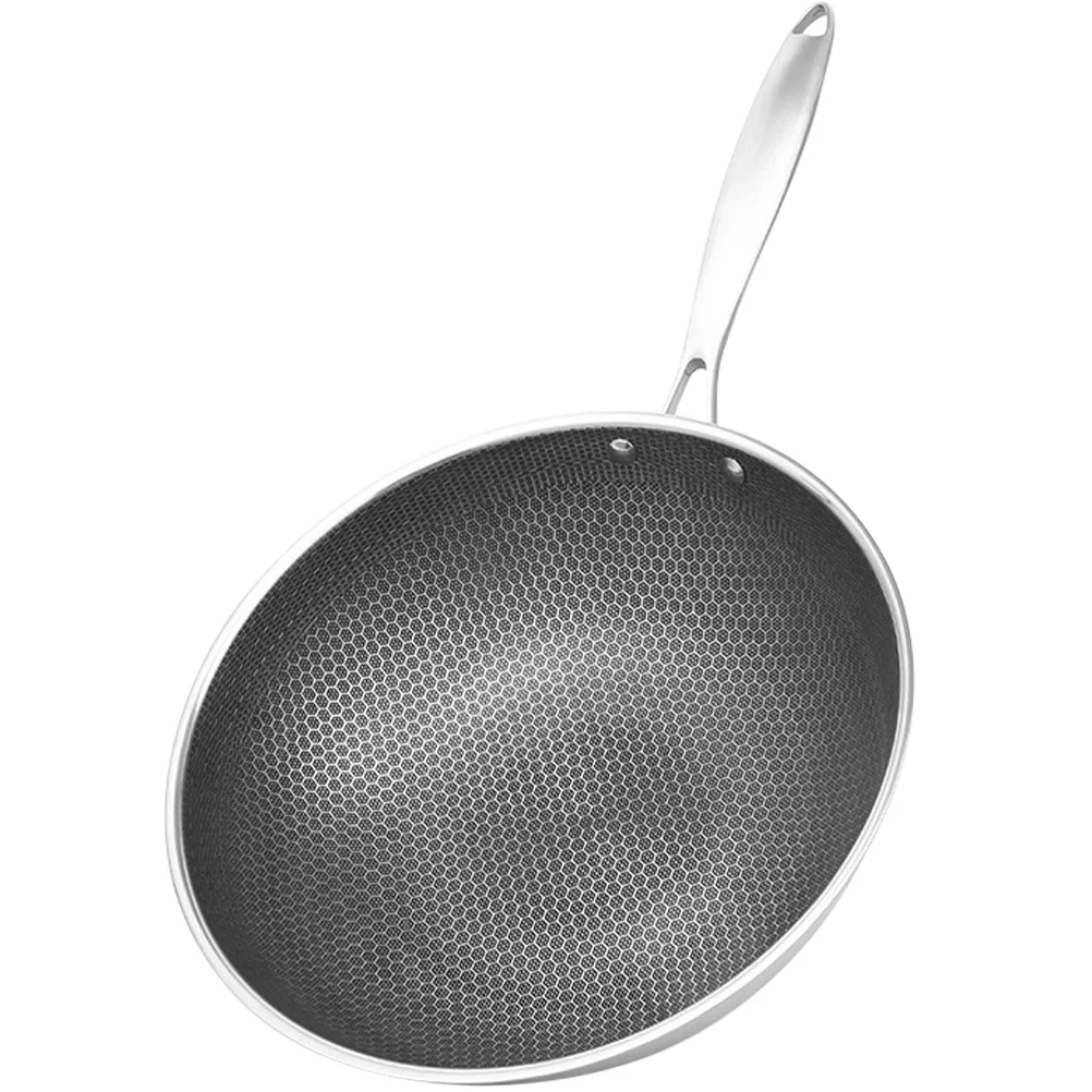 

Pan Wok Frying Skillet Honeycomb Cooking Nonstick Induction Flat Stir Kitchen Fry Stainless Stove Steel Bottom Saute Gas