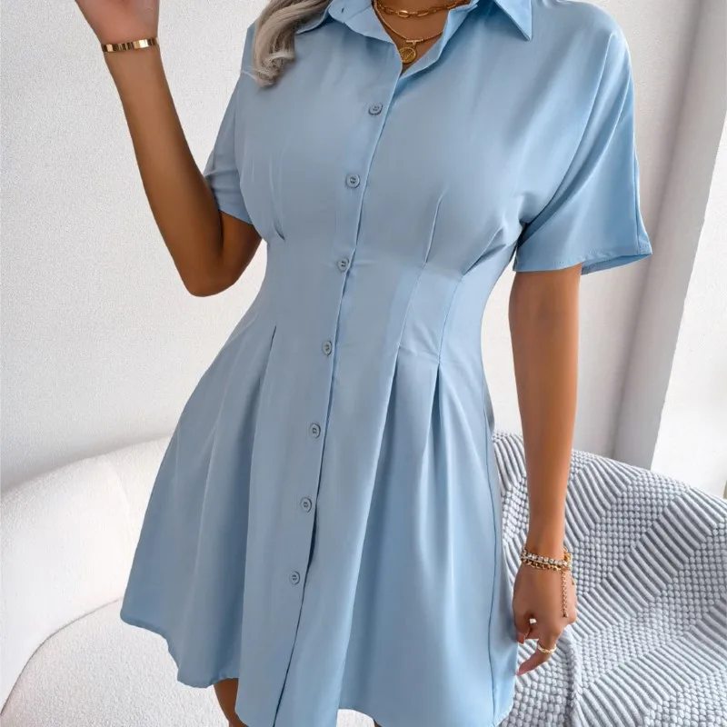 Office Summer Short Sleeve Solid Fit Women Mini Shirt Dress Mono Mujer Verano Beach Outfits For Women Vestido Camisero 2023
Office Summer Short Sleeve Solid Fit Women Mini Shirt Dress Mono Mujer Verano Beach Outfits For Women Vestido Camisero 2023