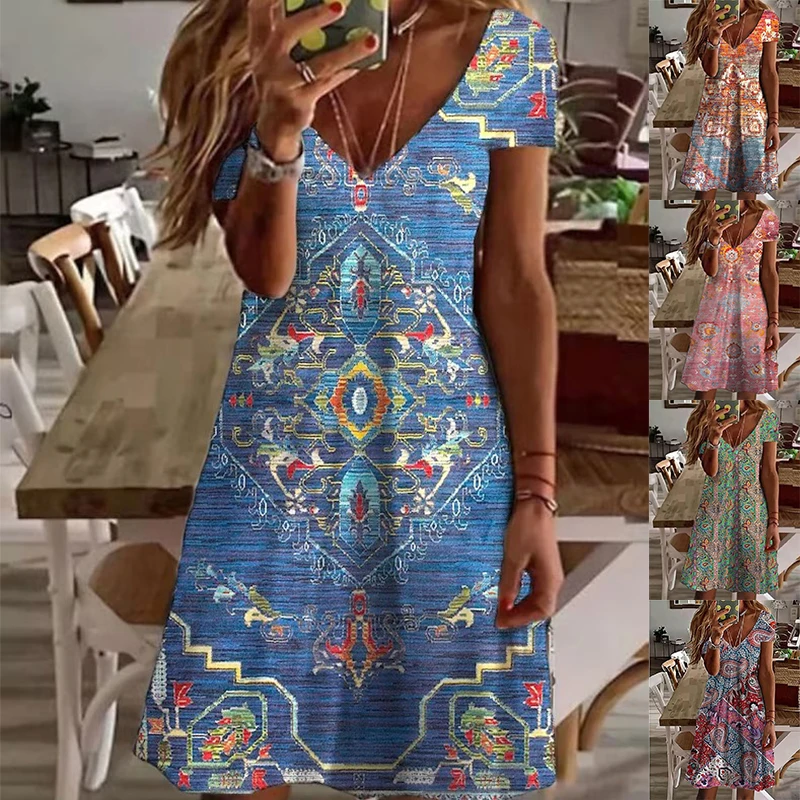 2023 Ladies Summer Print Party Women's New Summer Pullover Casual Loose V-neck Short Sleeve Dress Fashion Plus-size Dress
2023 Ladies Summer Print Party Women's New Summer Pullover Casual Loose V-neck Short Sleeve Dress Fashion Plus-size Dress