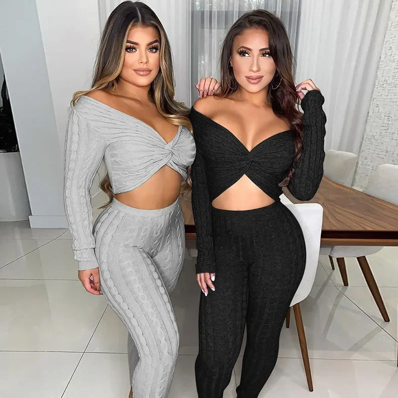 Autumn Winter Knitted Ribbed Sweater Pant Sets Womens 2 Piece Outfits Set Long Sleeve Draped Crop Top and Pants Matching Sets
Autumn Winter Knitted Ribbed Sweater Pant Sets Womens 2 Piece Outfits Set Long Sleeve Draped Crop Top and Pants Matching Sets