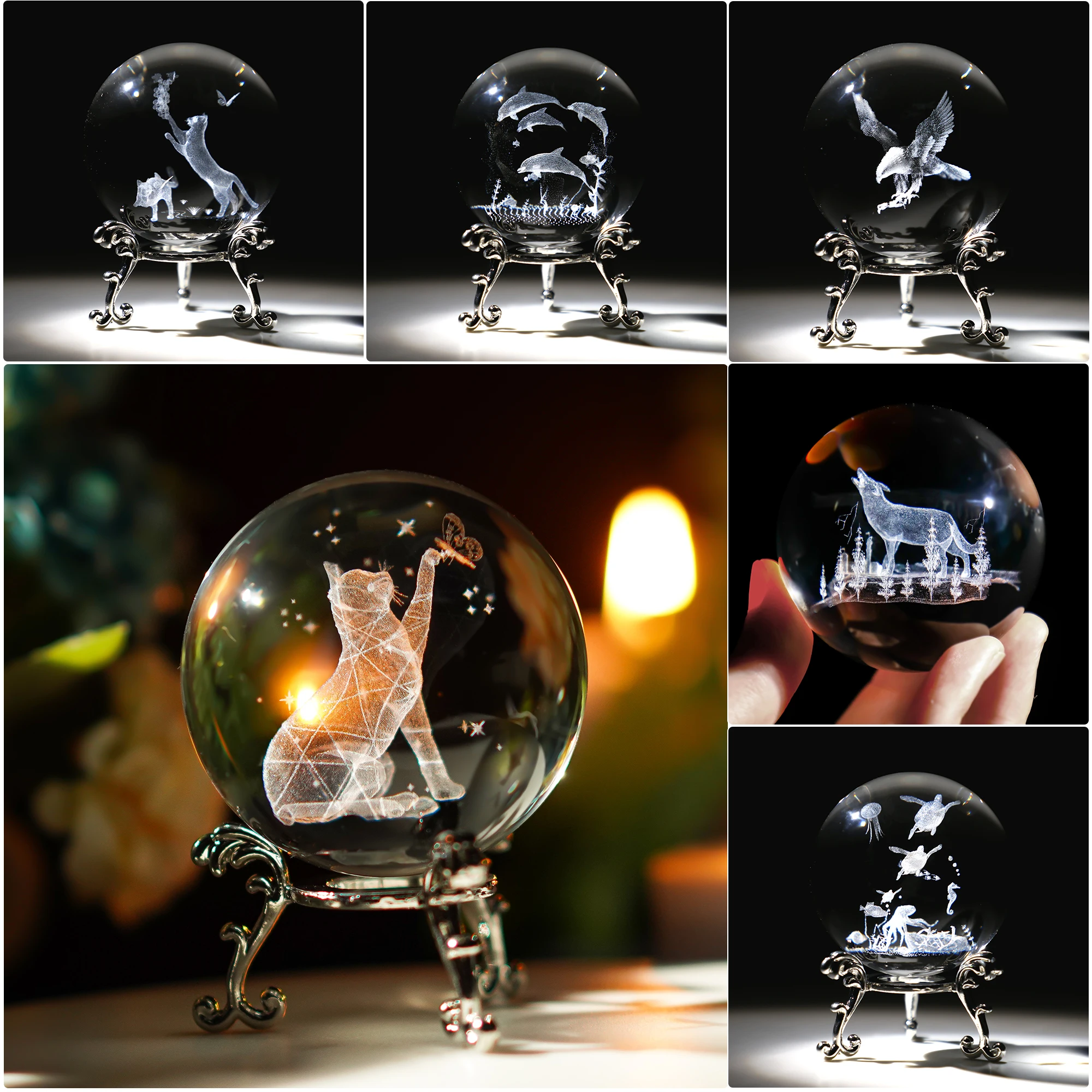 H&D 12 Styles 60mm 3D Crystal Ball Laser Engraved Glass Animal Figurine Collectibles Paperweight Home Art Decor with Stand
H&D 12 Styles 60mm 3D Crystal Ball Laser Engraved Glass Animal Figurine Collectibles Paperweight Home Art Decor with Stand