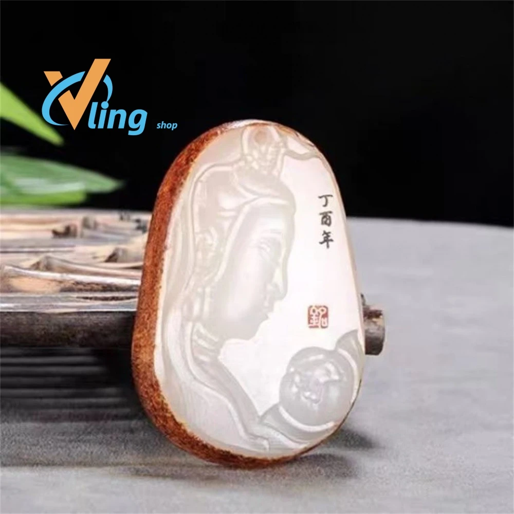 

Natural Red Skin White Jade Hand Carved Zodiac Tiger Pendant Fashion Boutique Jewelry Men's and Women's Necklace Gift