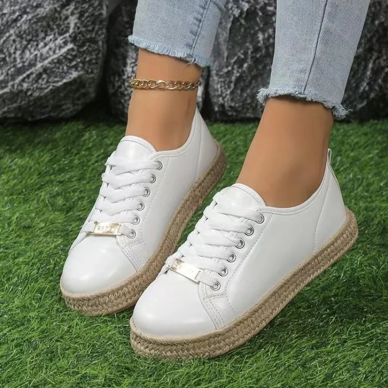 

Women Sneakers Hemp Soles Lace-up Breathable Casual Shoes Ladies Thick Soled Outdoor Running Vulcanized Shoes Zapatillas Mujer