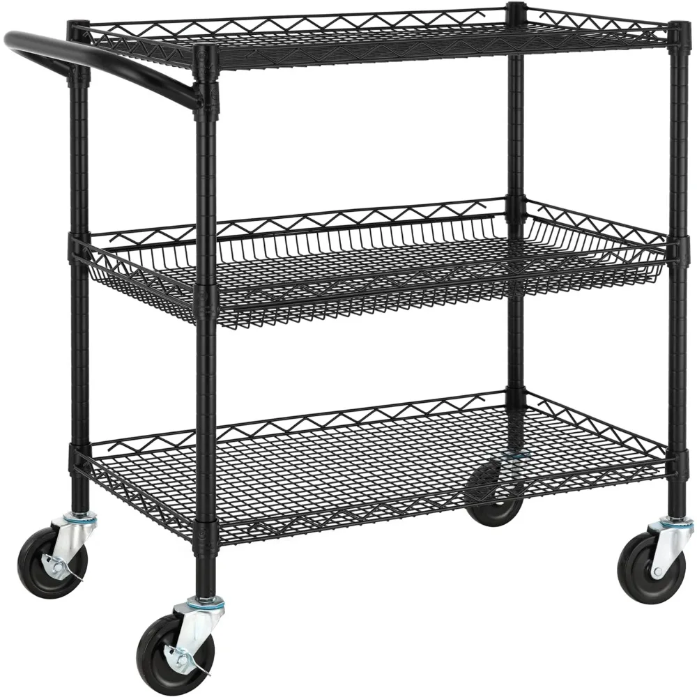 3 Tier Duty Commercial Grade Utility Cart, Wire Rolling Cart with Handle Bar, Kitchen Cart on Wheels, Food Storage Trolley
3 Tier Duty Commercial Grade Utility Cart, Wire Rolling Cart with Handle Bar, Kitchen Cart on Wheels, Food Storage Trolley