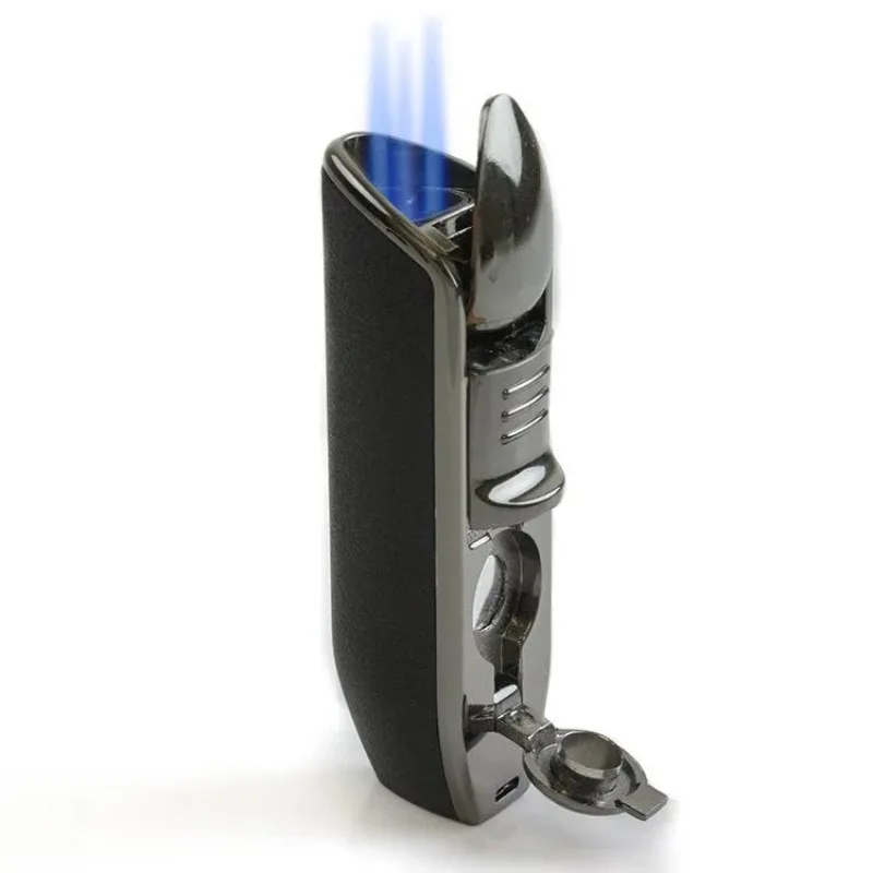 

High Temperature Three-Flame Lighter Multifunctional Small Cigar Lighter with Cigar Punch Gadgets for Men Smoking Accessories