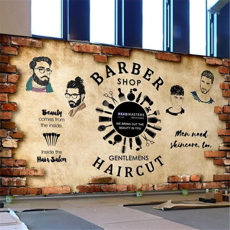 

Retro Barber Shop Wall Paper 3D Hair Salon Men Haircut Brick Background Industrial Decor Mural Wallpaper Papel De Parede 3d
