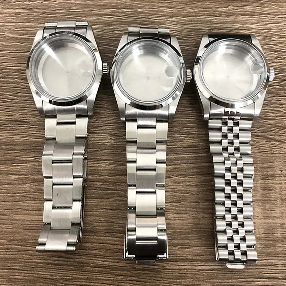 

36mm Acrylic Glass Stainless Steel Watch Case Watchband Set, for NH35 NH36 4R Movement Fits 28.5mm Watch Dial Screw-in Crown