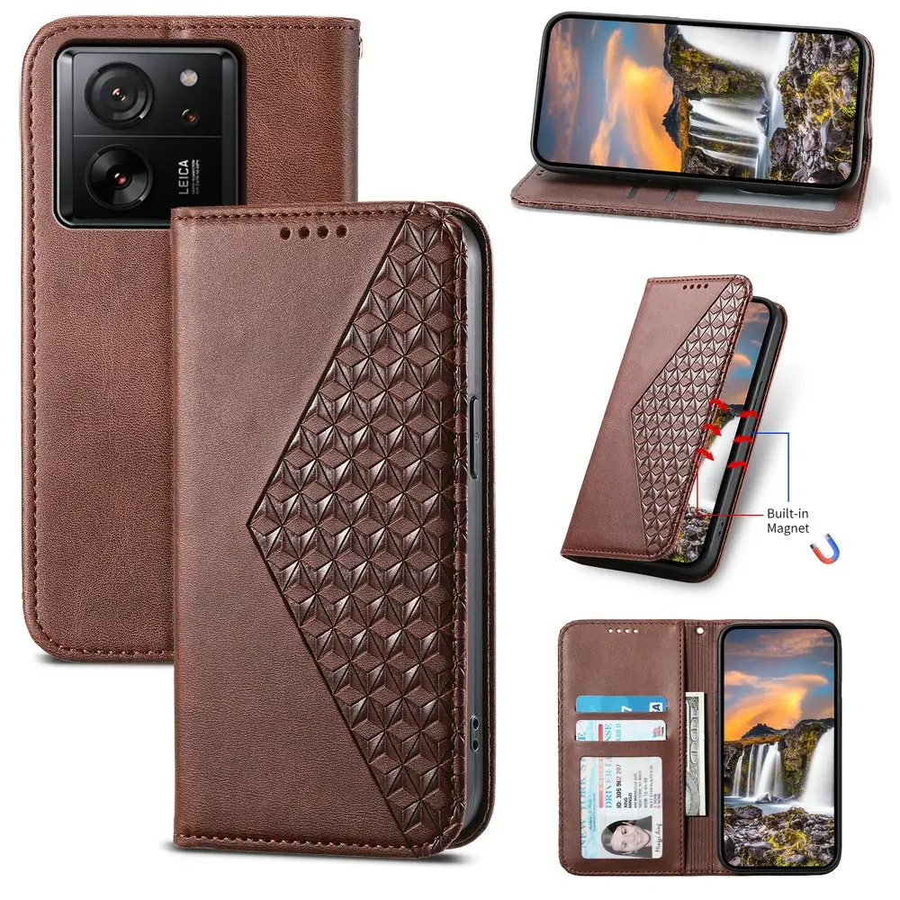 

For Xiaomi 13T 13 T Pro 14 5G Book Case Magnet Leather Texture Wallet Funda Redmi 13C Case Mi Phone T13 Note 13 Plus Flip Cover