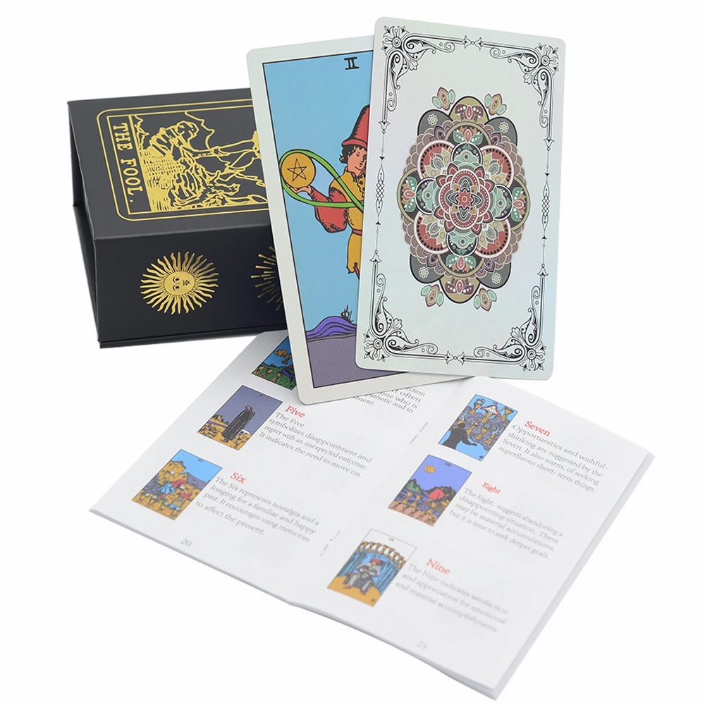 New Laser Gold Foil Tarot PVC Table Game with Color Manual Divination Card Gift Box Set Bronzing Waterproof Luxury Astrology
New Laser Gold Foil Tarot PVC Table Game with Color Manual Divination Card Gift Box Set Bronzing Waterproof Luxury Astrology