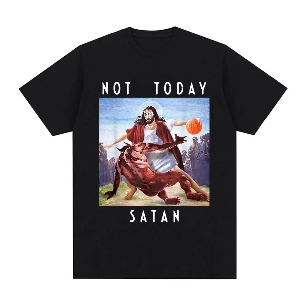 Not Today Satan Мужская Повседневная футболка с изображением Иисуса против Сатаны в стиле Харадзюку Мужская Женская Модная хлопковая футболка большого размера
Not Today Satan Мужская Повседневная футболка с изображением Иисуса против Сатаны в стиле Харадзюку Мужская Женская Модная хлопковая футболка большого размера