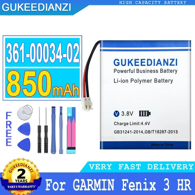 

GUKEEDIANZI Battery for Garmin Fenix 3 HR, GPS Sports Watch Batteries, 850mAh, 361-00034-01, 361-00034-02