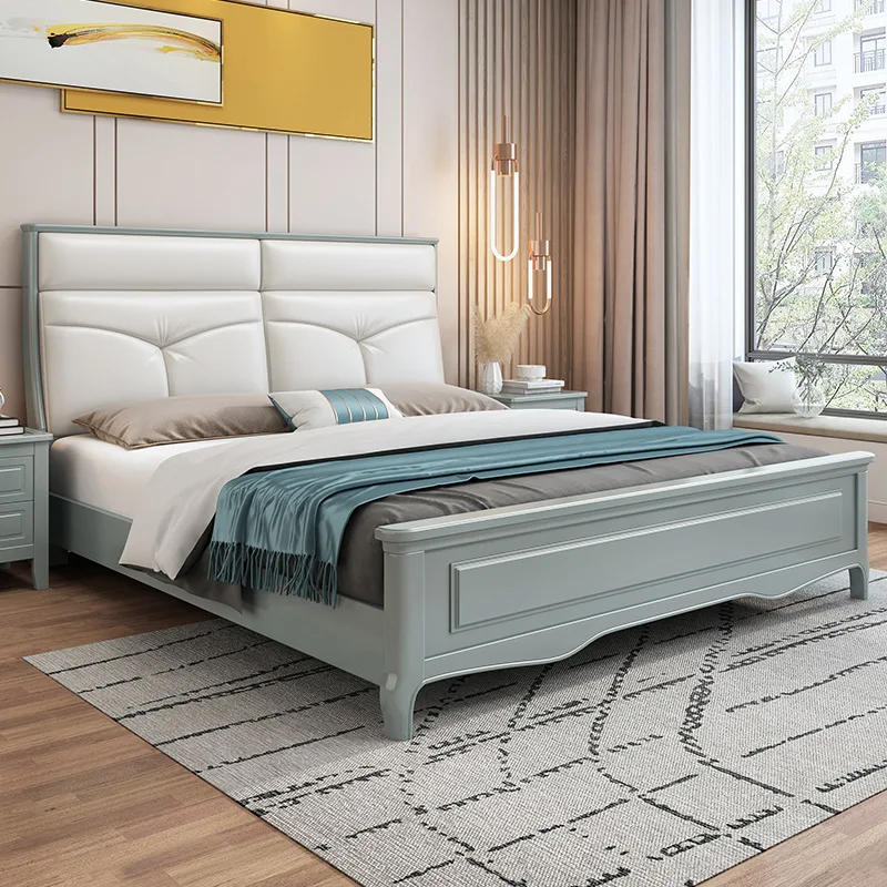 

Американская Простая кровать из массива дерева, белая серая, мягкая и наклонная Основная спальня, роскошная двуспальная кровать, 1,5 м, 1,8 м, кровать для хранения