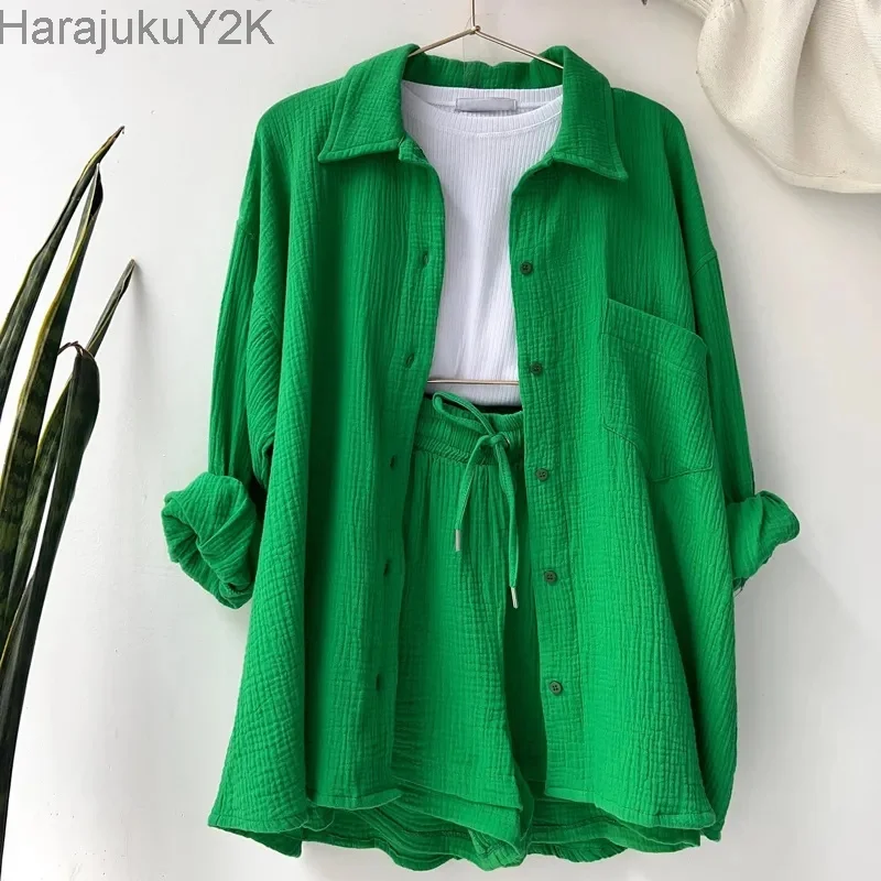 Solid Pleated Two Piece Set Pajamas for Women Summer Two Piece Suit Sleepwear Long Sleeve Short Sets Fashion Button Outfits Suit
Solid Pleated Two Piece Set Pajamas for Women Summer Two Piece Suit Sleepwear Long Sleeve Short Sets Fashion Button Outfits Suit