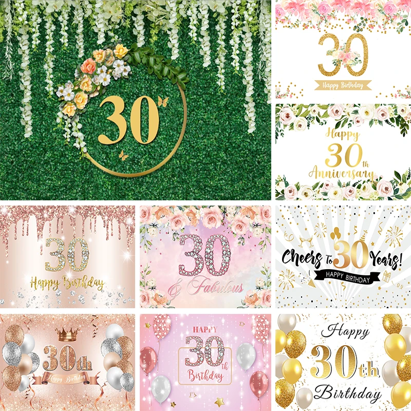 

30 Birthday Backdrop White and Gold 30th Party Decorations Banner for Woman Man Thirty Years Old Anniversary Photo Background